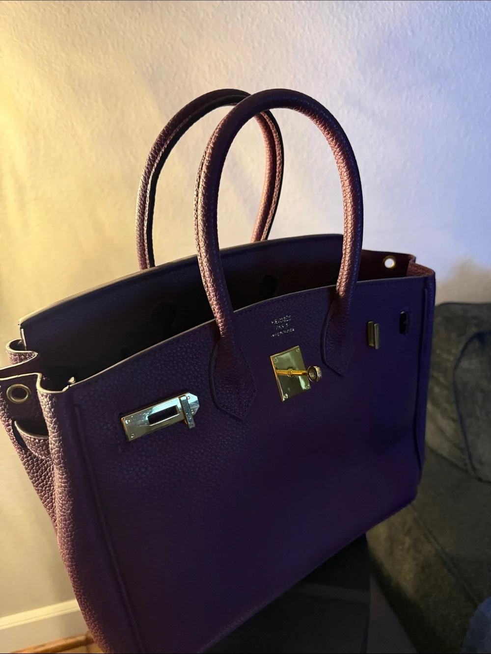 Luxury Purple Leather Top-Handle Bag